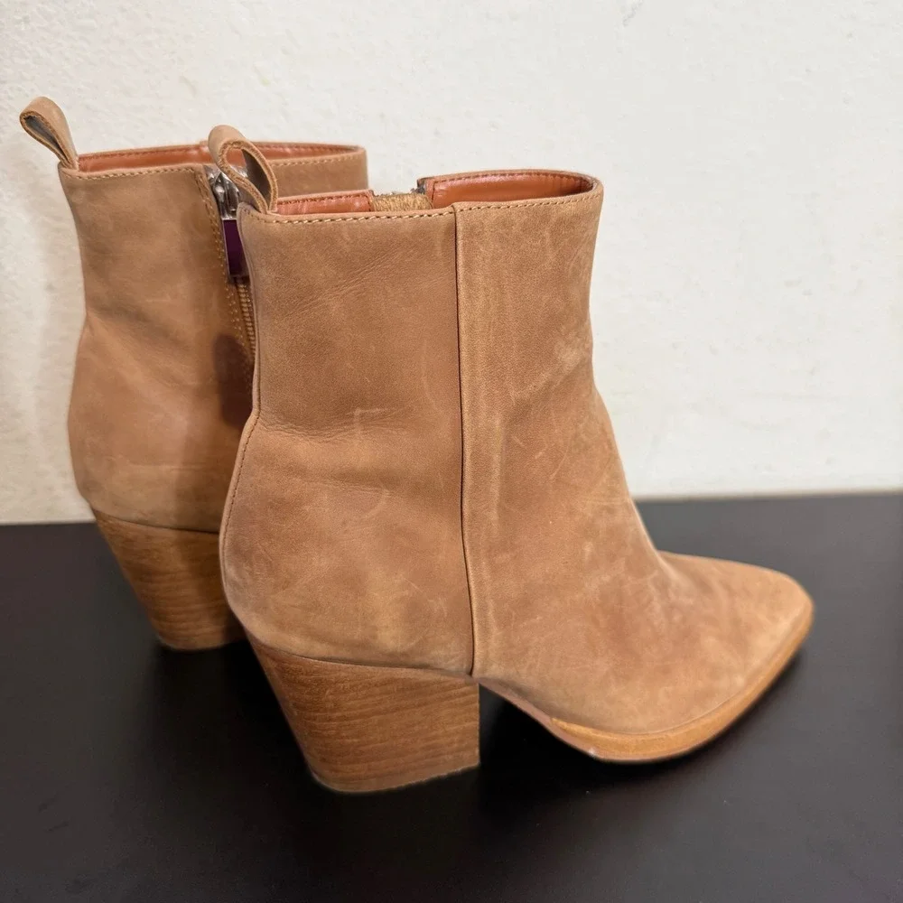 Tony Bianco Pointed Toe Leather Ankle Boots Size 6.5 Block Heel Western‎ BOHO